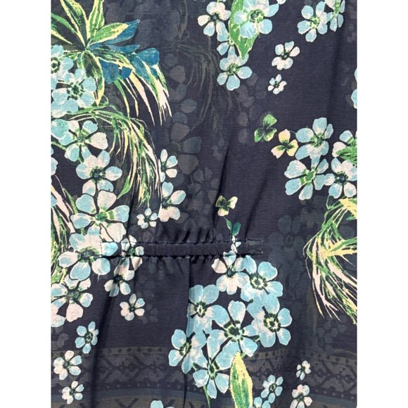 J. Jill Size XL Floral Tunic Top Navy/Blue 3/4 Sleeve Button-Front  Lightweight - Picture 4 of 8
